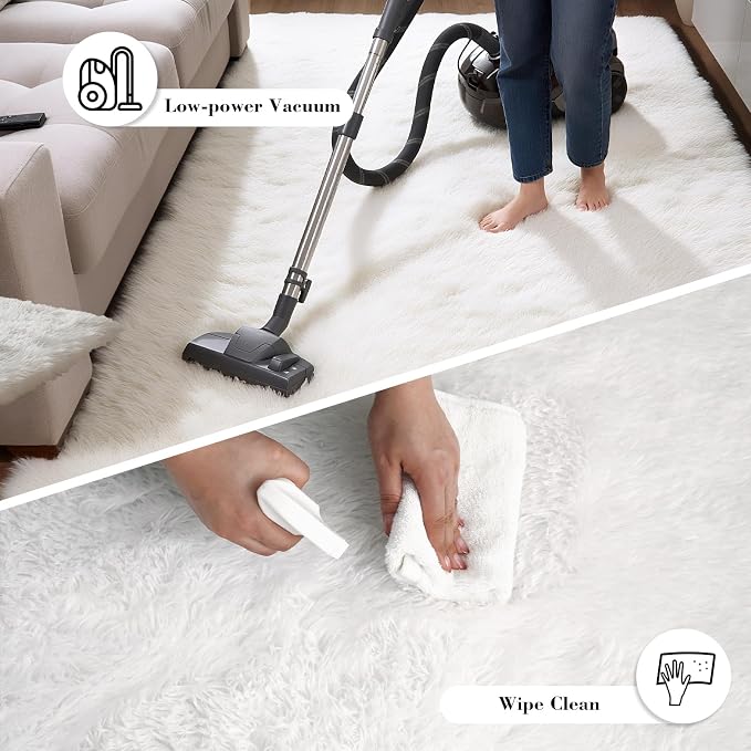 yongyangjuxin Fluffy Rug Shag Area Rug, White 9x12 Area Rugs for Living Room, Large Shag Area Rugs for Bedroom Room Home Decor, Upgrade Anti-Skid Rectangular Fuzzy Rugs