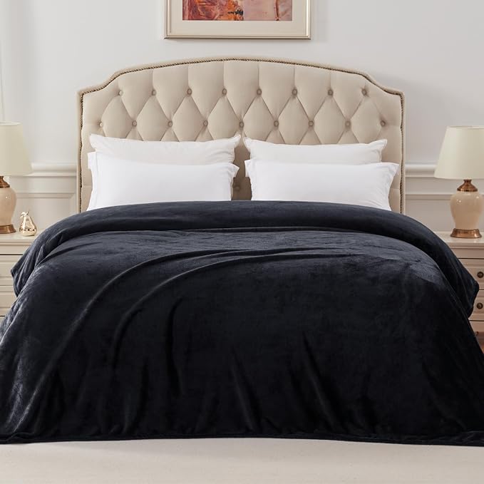 Exclusivo Mezcla Soft Fleece Blanket Cal King Size for Bed, Black | 120x120 Inches, Double-Sided Brushed Flannel, Lightweight Plush Cozy Blanket for Home Decor, All Season, Machine Washable