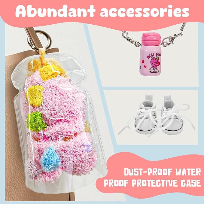 6 Piece Cute Doll Clothes 17 cm Outfit Blind Mystery Box Accessories Mini Plush Stuff Dress Overalls Hoodie Pajamas Pink