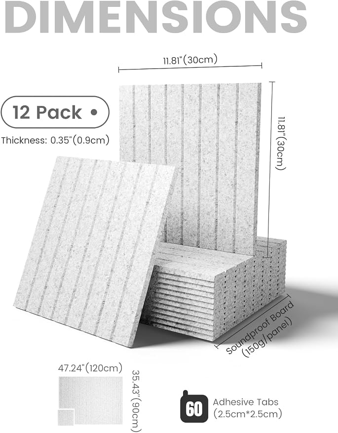 Fluxynara 48" x 36" Large Felt Bulletin Board, Light Gray | 12 Pack Cork Board Alternative with 60 Safe Adhesive Tabs, Pin Boards for Wall Decor, Home, Office, Classroom,Dorm