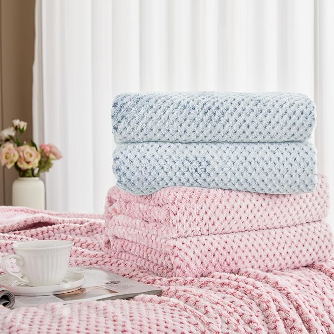 Exclusivo Mezcla Soft Waffle Fleece Bed Blanket King Size, Heather Blue | Lightweight Plush Blanket for Bed, Bedroom, Cozy Flannel with Waffle Texture, Stylish Home Decor, All Season, 104x90 Inches