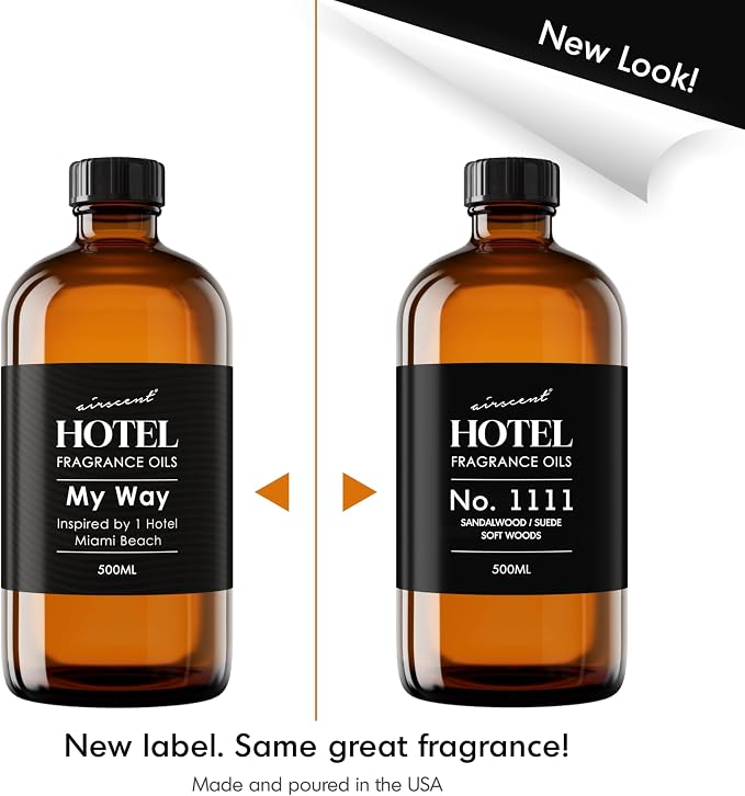 AirScent My Way Diffuser Oil No. 1111 Inspired by the 1 Hotel - 500 mL | Sandalwood Suede Soft Woods - Hotel Diffuser Oil for Ultrasonic and Waterless Diffusers and Crafting - 16.9 fl oz Bottle