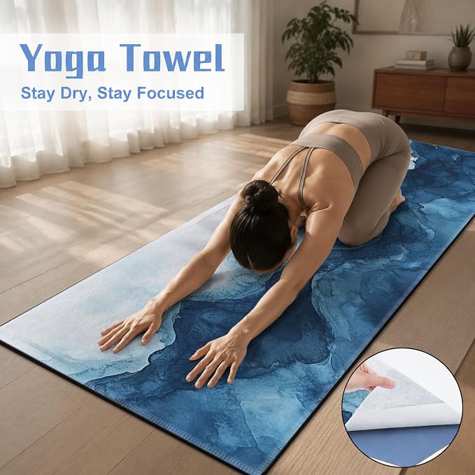 Yoga Mat Towel, Hot Yoga Non Slip with 4 Corner Pockets, 74 x 26 in | Soft Absorbent Microfiber With Four Corner Pockets, Fits Over Yoga Mats For Hot Yoga, Pilates, Gym, And Travel