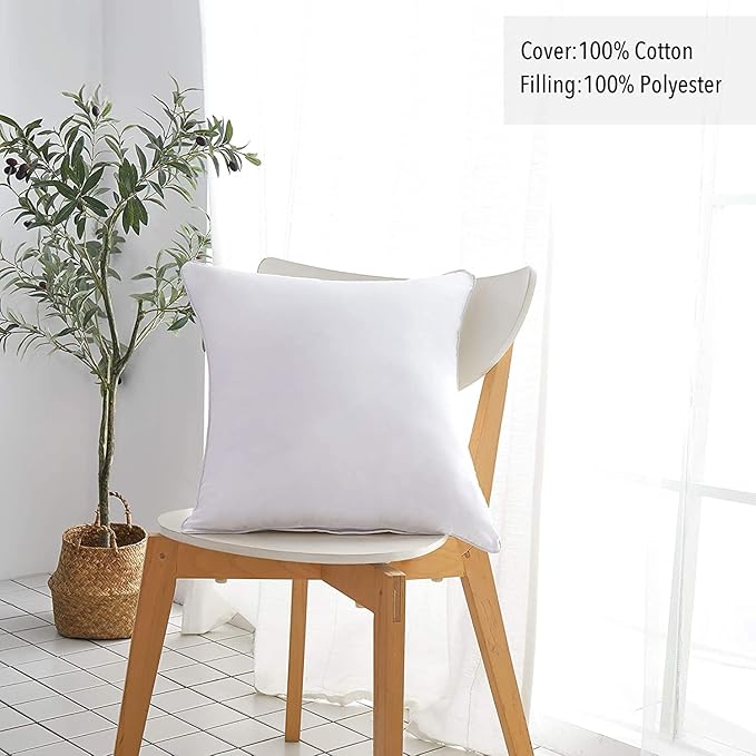 Leeden 12 x 20 Pillow Inserts (Set of 4) - Throw Pillow Inserts with 100% Cotton Cover - Rectangle Interior Sofa Pillow Inserts with Zipper for Sofa, Couch and Home Decor- White