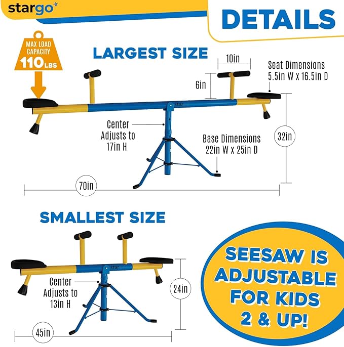 Stargo Swivel Teeter Totter Indoor for Toddlers Age 2-5, 360 Seesaw Frame Expands for Kids Outdoors for Ages 4 5 6 7 8 9 10, Outside Toys Playground Equipment