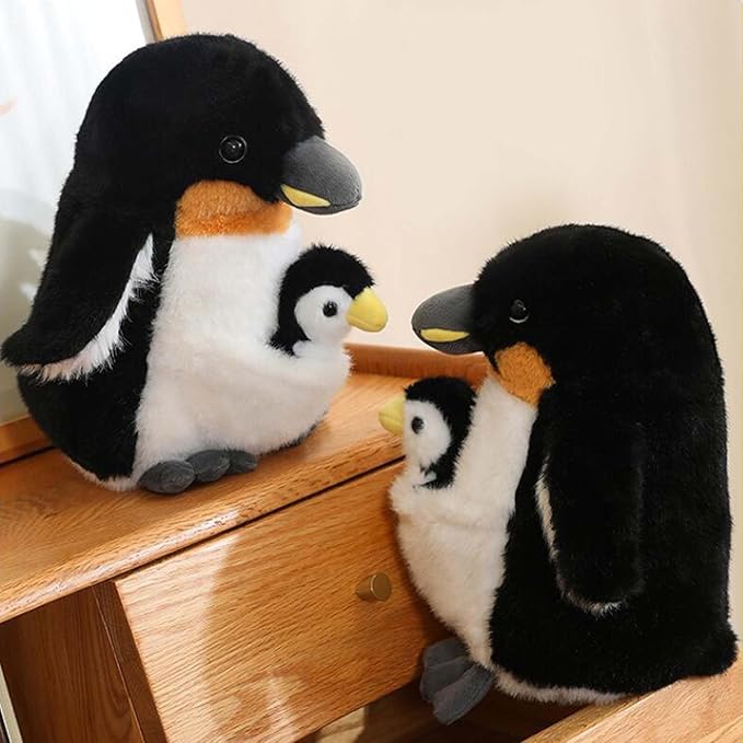 Plush Mum Penguin with Baby Stuffed Toys Prentend Play Animals Dolls Gifts for Kids 10Inches