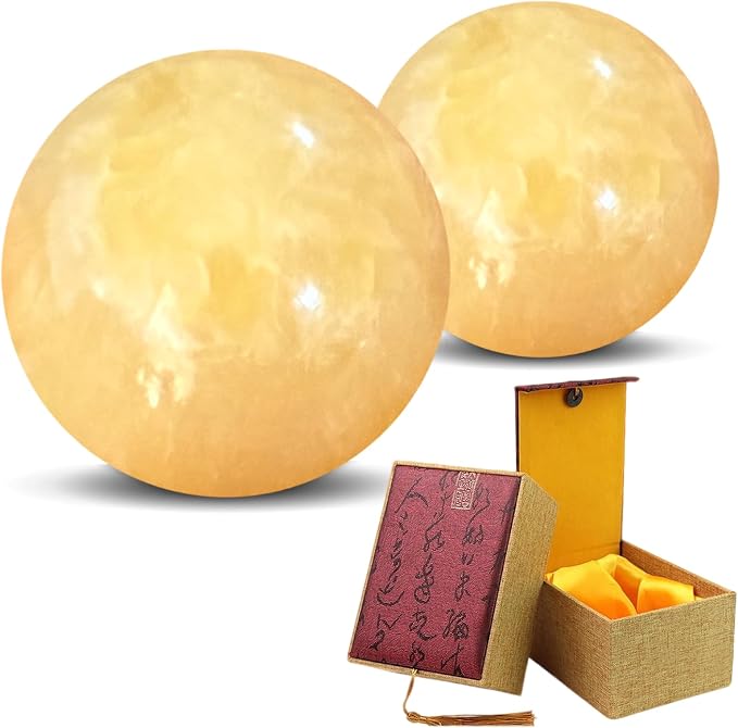 Marble Baoding Balls, Chinese Meditation Stress Relief Balls for Hand Therapy, Manual Massage Exercise with a Retro Style Tassel Boxes for Gift, 2 Count Beige, Medium-1.57"