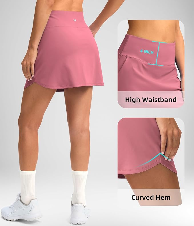 16'' Skorts for Women with 4 Pockets Athletic Tennis Golf Skirt | Built-in Shorts, High Waisted, Stretchy, A Line, Casual, Pickleball, Skort