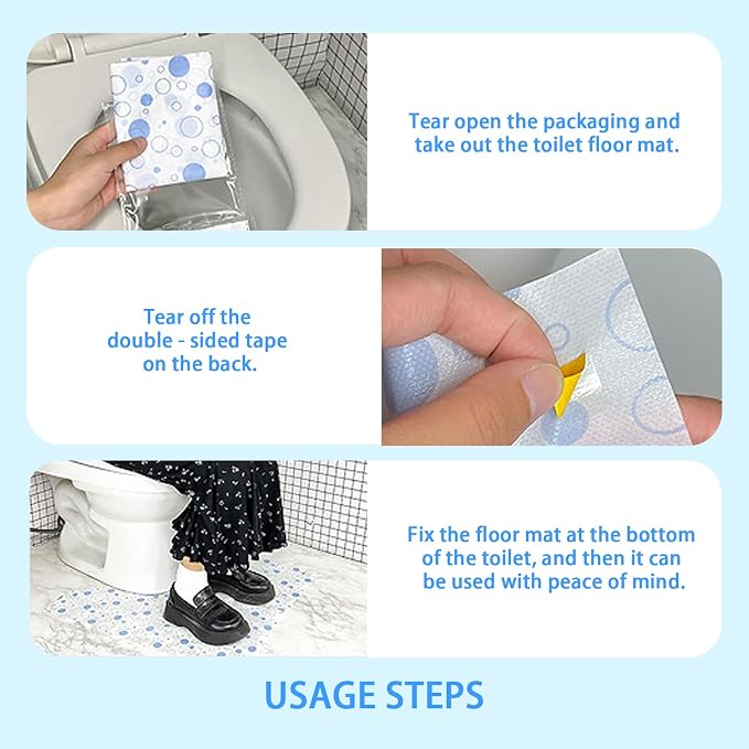 60 Pack Disposable Toilet Commode Mat,Non-Slip Waterproof U-Shape Commode Pads for Adult Incontinence & Kids Potty Training,Bathroom Floor Protector (Blue Dot)