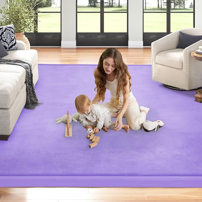 Baby Play Mat for Floor Nursery Muscle Area Rug Playroom Rug 47"x47" Elastic Foam 1.3" Thick Crawling Mat for Babies,Toddlers, Infants,Kids(Lavender)