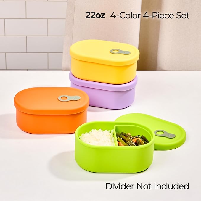 Korean Silicone Food Container, Steam Vent, 22 floz 4-Piece Set | Microwave & Freezer Safe, Leakproof, Airtight, Dishwasher Safe, BPA Free
