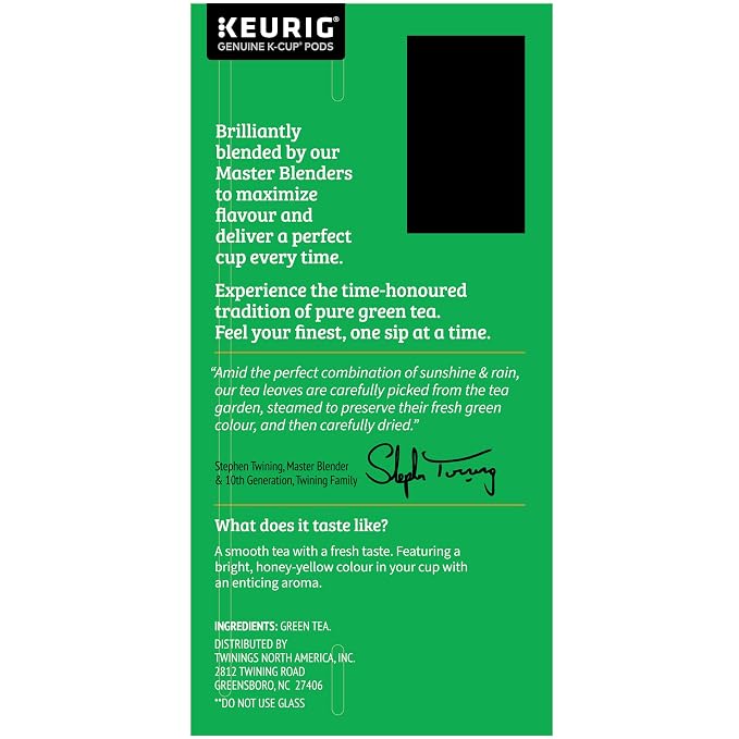 Twinings Pure Green Tea K-Cup Pods for Keurig, 24 Count (Pack of 2), Smooth Flavour, Enticing Aroma, Caffeinated, Enjoy Hot or Iced