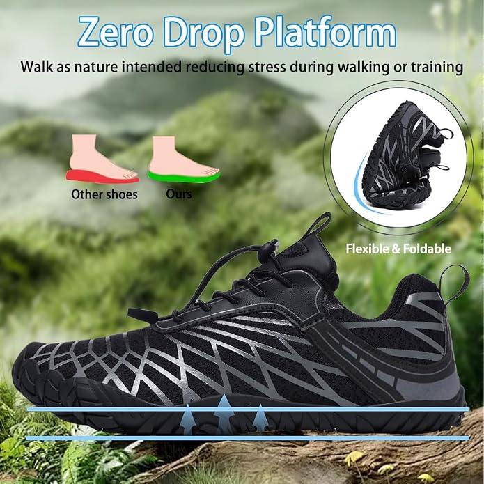Barefoot Shoes for Women & Men, Grounded Walking Hiking Barefoot Shoes, Wide Toe Box Non-Slip Water Athletic Footwear, Comfortable Vitality Barefoot Footwear, Trail Running Sneakers Unisex