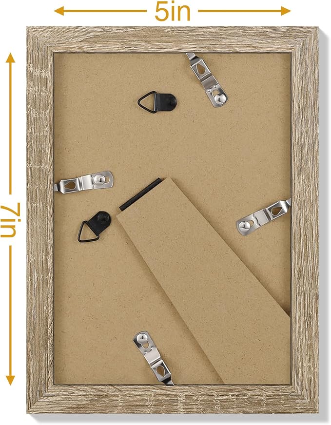 Vittanly 5x7 Picture Frames Set of 9 for Wall Mount & Tabletop, Light Wood | Display Pictures 4x6 with Mat or 5x7 without Mat, Small Photo Frames, Engineered Wood with Shatter Resistant Plexiglass