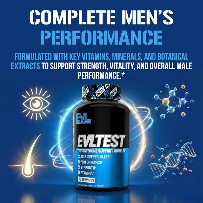EVL Complete Testosterone Booster for Men - Post Workout Recovery Testosterone Supplement with DIM Plus D Aspartic Acid and Tribulus - EVLTest Estrogen Blocker for Men Post Workout Supplement