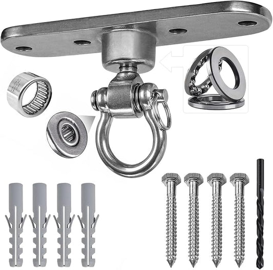 Heavy Duty Stainless Swing Hanger with Smooth Swing Bearings 180°+360°, 1500 lb Capacity for Indoor Outdoor Playground Yoga Hammock Chair Sandbag Porch Swing Bag