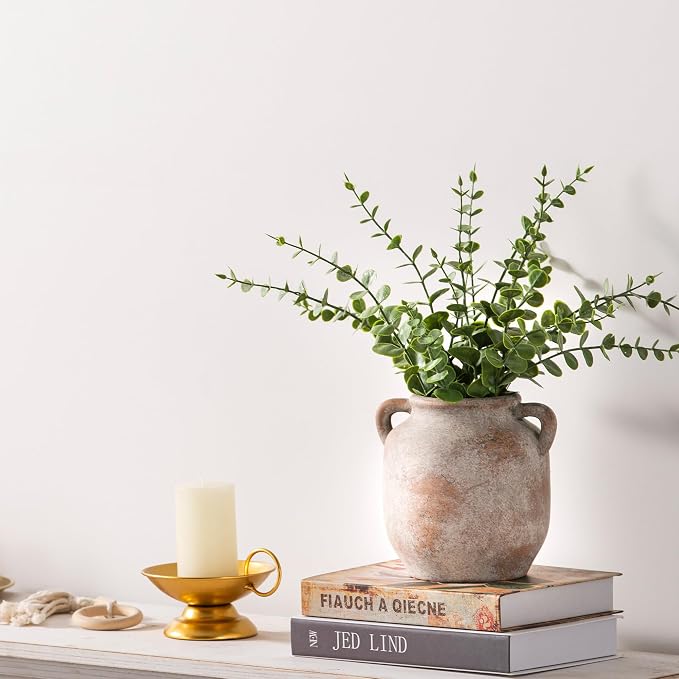 Vanselia Ceramic Flower Vase Home Table Decor Living Room Farmhouse 6 in | Small Rustic Decorative Flowers Vases Plant Modern Decoration for Kitchen Shelf Coffee Dining Centerpieces Desk