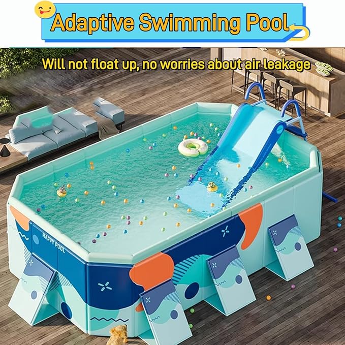 Pool Slide Foldable Pool Water Slide, Summer Swimming Pool Supplies Universal Trampoline Ladder Backyard Slide Home Playground Equipment (Blue)
