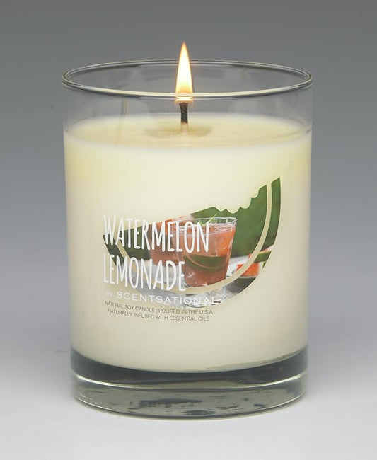 Scentsational Watermelon Lemonade Natural Candle, 11 oz Glass Jar, 50-60 Hour Burn Time, Gift Wrapped