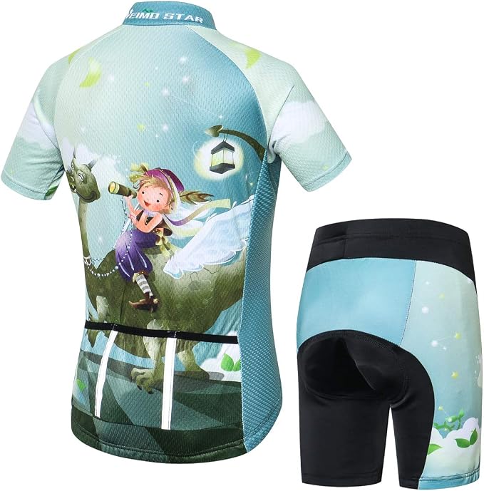 Hotlion Kids Cycling Jersey Set Short Sleeve Boys Mountain Bike Shirt Girls Cartoon Bicycle Tops Childs for Riding Biking