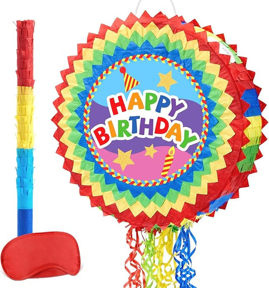 WERNNSAI Happy Birthday Pinata - Happy Birthday Party Games for Kids Birthday-themed Party Supplies Sunflower Party Decorations Mexican Color Design Sunshine Decor Favors with Stick & Blindfold