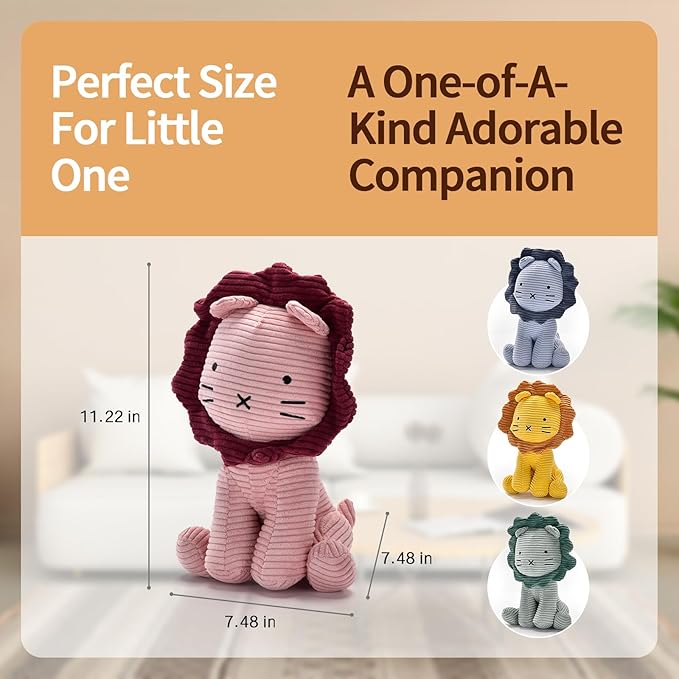 Lion Plush Corduroy (Yellow) 11" Stuffed Animal for Baby, Toddler, Kids, Adults - Lion Corduroy Toy-Adorable Toy Made from Kid-Friendly, Quality Material