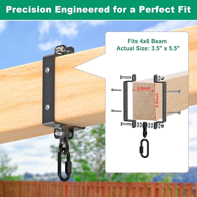 SELEWARE Heavy Duty Swing Hangers, 800lb Capacity Swing Set Accessories for 4x6 Wood Beam, Rust-Proof Metal Porch Swing Hanger for Playground, Porch Swing, Hammock & Punching Bag (Black, 2 Pcs)