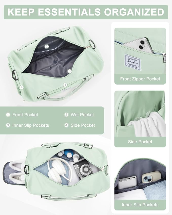 Gym Bag Womens Mens with Shoes Compartment and Wet Pocket Travel Duffel Bag for Women for Plane Sport Gym Tote Bags Swimming Yoga Small Waterproof Weekend Overnight Carry on Bag Hospital Holdalls