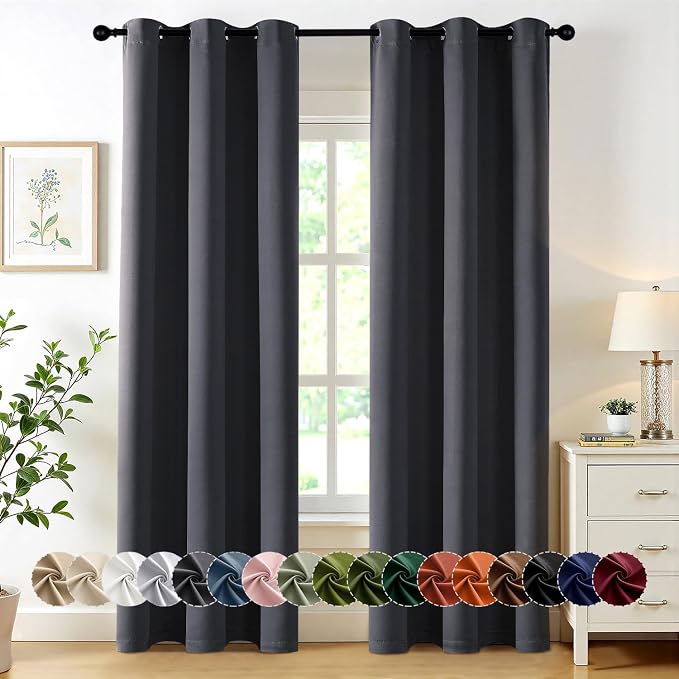 MIULEE Blackout Curtains for Bedroom 2 Panels 40 x 84 Inch Long Dark Grey | Thermal Insulated, Living Room Darkening Grommet Drapes, Noise Reducing, Light Blocking Window Treatments