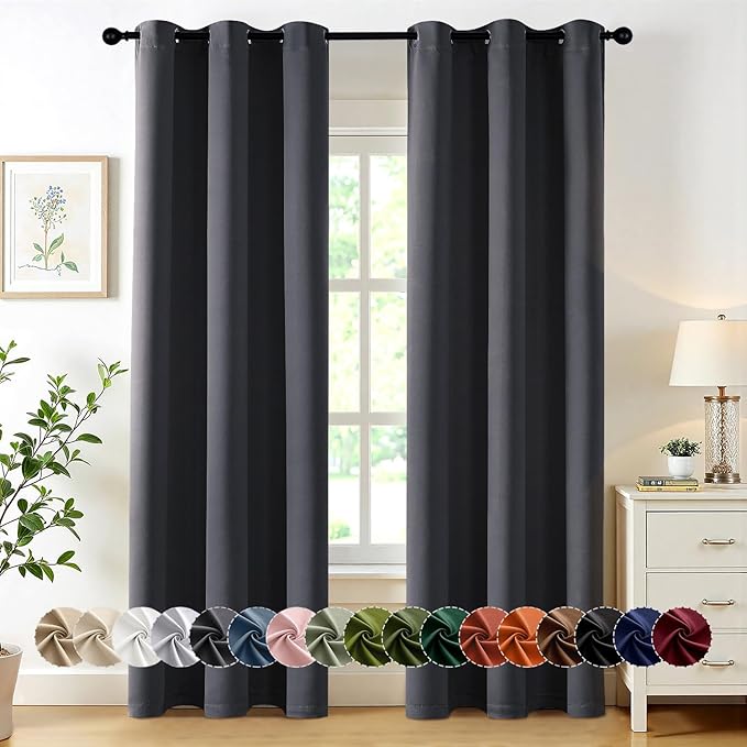 MIULEE Blackout Curtains for Bedroom 2 Panels 34 x 72 Inch Long Dark Grey | Thermal Insulated, Living Room Darkening Grommet Drapes, Noise Reducing, Light Blocking Window Treatments