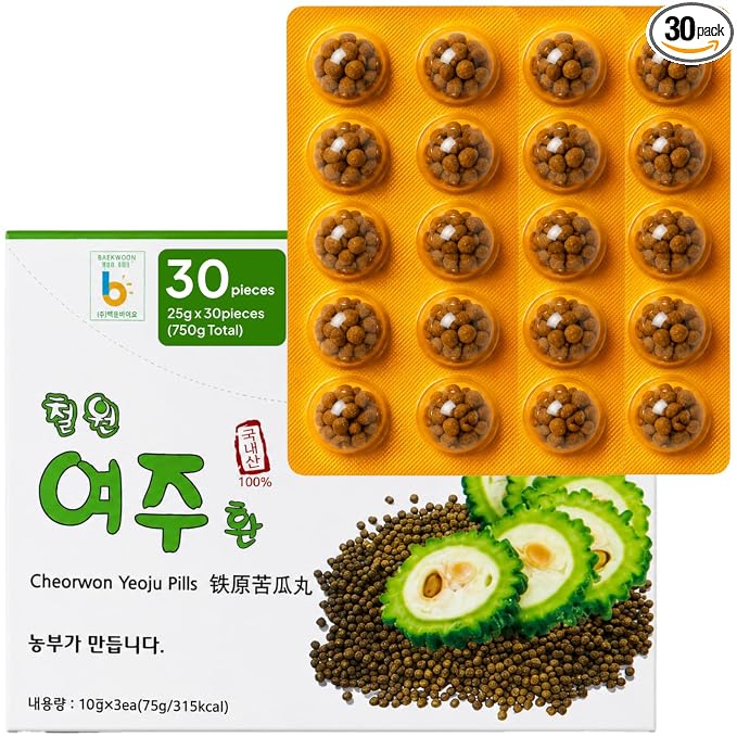 Korean Food Duruwel Bitter Melon Grain Bites Traditional Food 25g x 30 Pk | Farm-grown Korean bitter melon grain bites in 30 individual packs, a convenient traditional Korean snack for daily enjoyment.