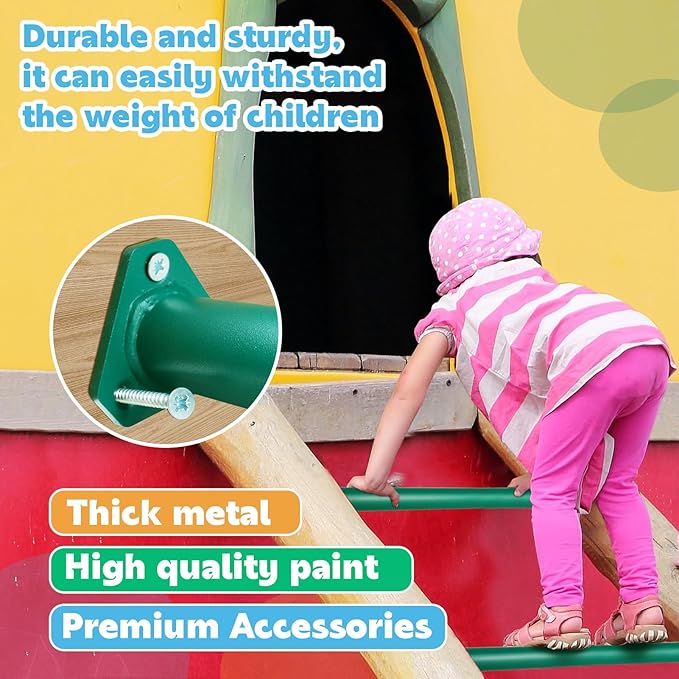 15 Set Metal Monkey Bars Ladder Rungs Set for Backyards Playground and Children Indoor and Outdoor Climbing Kit (16 Inch, Green)