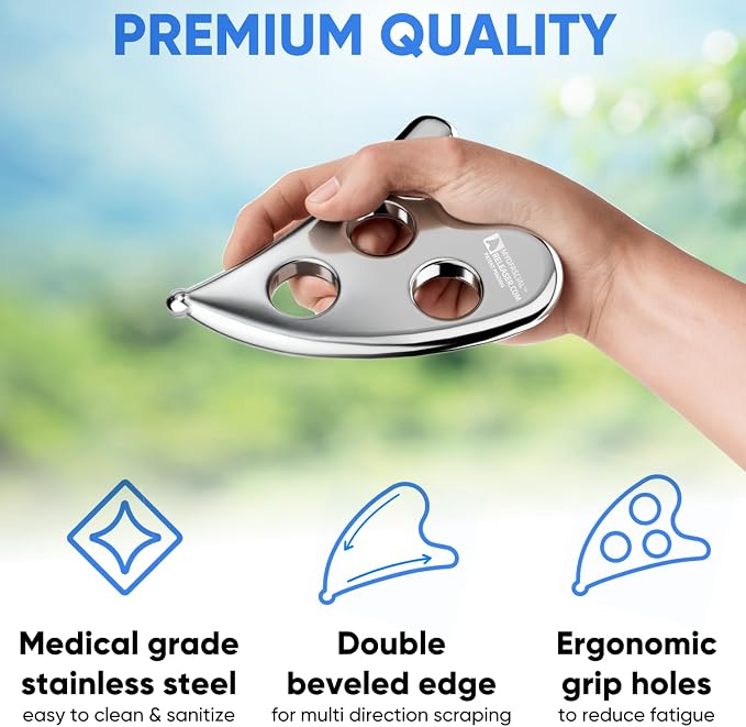 Professional Muscle Scraper Tool – Medical-Grade 304 SS IASTM & Gua Sha Scraping Tool – Ergonomic Fascia Mobilization Instrument for Soft Tissue Massage & Manual Bodywork – Emollient Balm Included