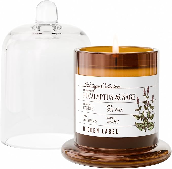 Hidden Label Lemon Lavender Candle, 10oz Bell Jar, Natural Aromatherapy | 55H Burn | 3-Phase Aroma Evolution | Non Toxic Soy Wax | Spa, Calm & Deep Rest