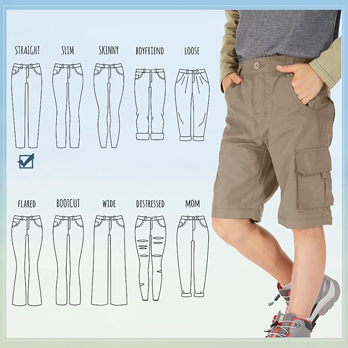 linlon Kids' Cargo Pants, Boy's Casual Outdoor Quick Dry Waterproof Hiking Climbing Convertible Trousers #9016