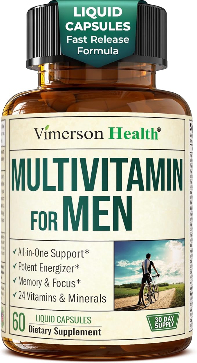 Multivitamin for Men with Bioavailable Vitamins, Minerals, Vitamin D, B12, C, A & Zinc for Energy, Focus and Immune Health – Premium Mens Multivitamins & Multiminerals – 60 Liquid Caps