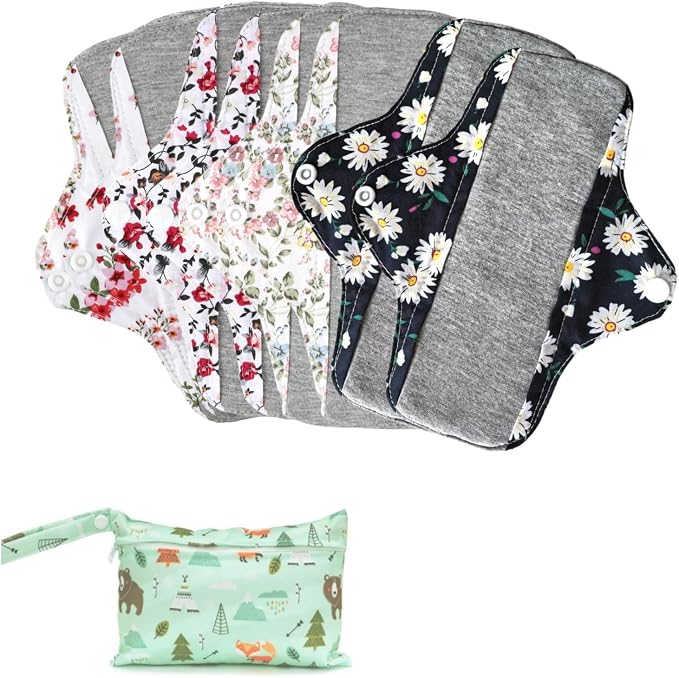 Reusable Sanitary Pads,Reusable Panty Liners,Soft Cloth Menstrual,8 Pack with 1 Cloth Wet Bag for Heavy Flow
