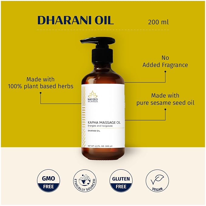 Kerala Ayurveda Nourishing Herbal Body Massage Oil | Tamarind Leaf and Ginger extracts rich Revitalizing Oil | Ideal for Balancing Kapha Dosha | Kapha Massage (Dharani) - 6.8 Fl Oz