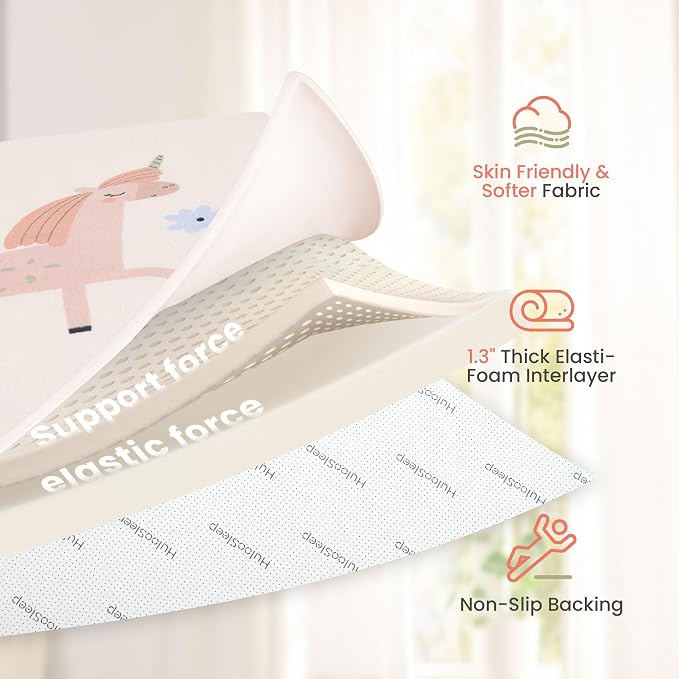 Baby Play Mat for Floor,1.3" Thick Cushioned Playpen Mat 50"x50",Extra Soft Elasti-Foam,Water Repellent Coral Velvet,Non-Slip for Crawling&Tummy Time,Infant Toddler Kids Nursery Rug(Unicorn)