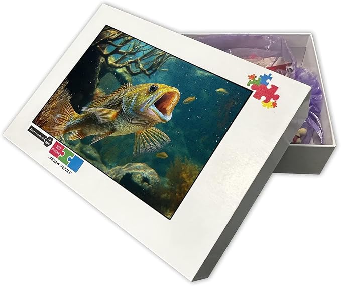 70 Piece Adult Jigsaw Puzzle, Largemouth Bass and Underwater Landscape Puzzle, Gift for Fishing Lovers