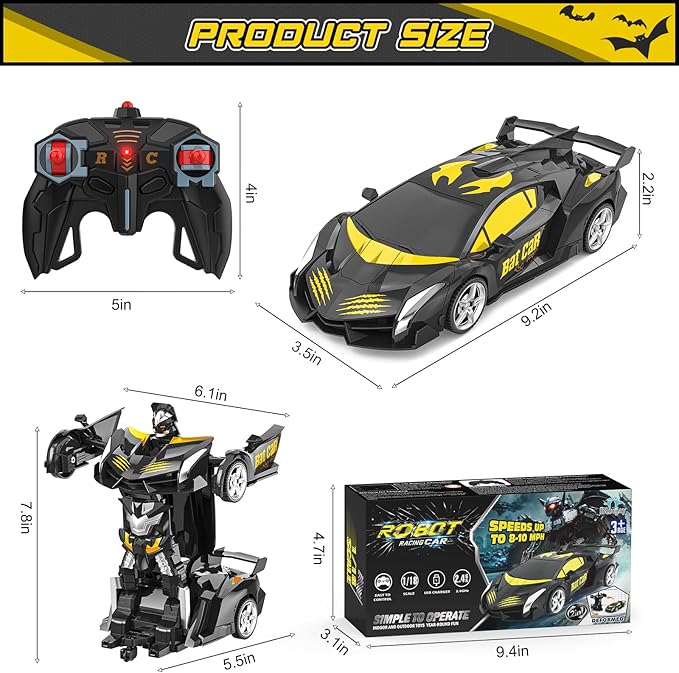 BLUEJAY Transform Rc Cars for Boys 4-7 8-12, 2.4Ghz Remote Control Car 1:18 Scale Transforming Robot, One-Button Deformation 360° Rotation Car Toy Gifts for Boys 3-5