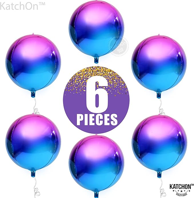 KatchOn, Purple Galaxy Balloons - 22 Inch, Pack of 6 | Round 4D Metallic Balloon for Galaxy Birthday Party Decorations, Ramadan Decorations | Ramadan Balloons for Mermaid Party Decorations, Eid Decor