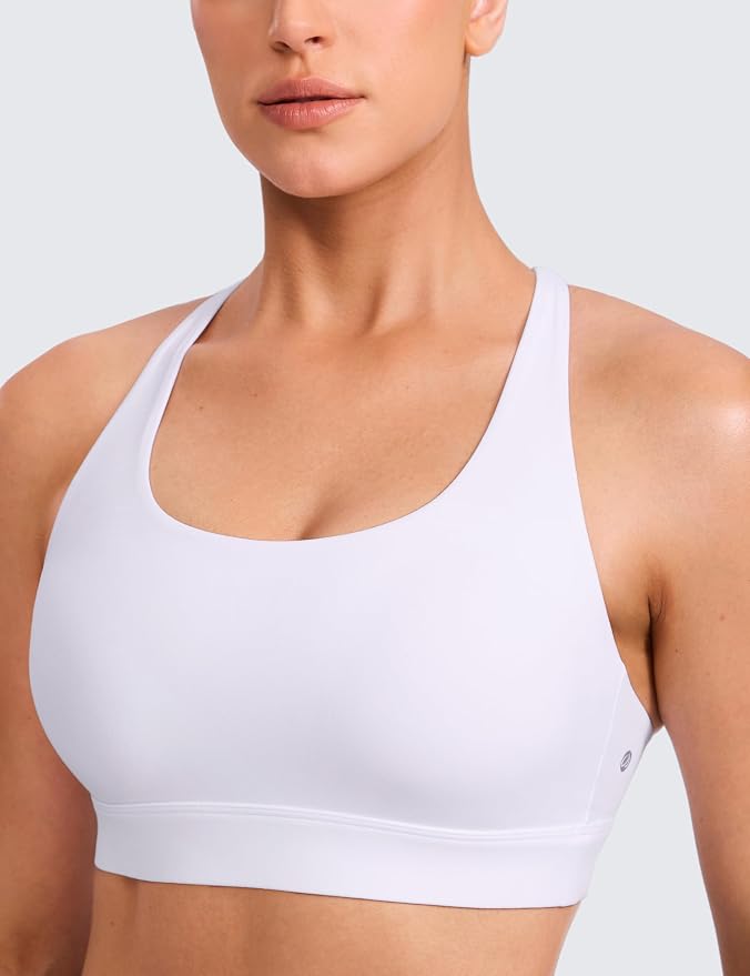 CRZ YOGA Butterlift Wide Criss Cross Straps Supportive Sports Bras for Women - Medium Impact Strappy Gym Padded Workout Top
