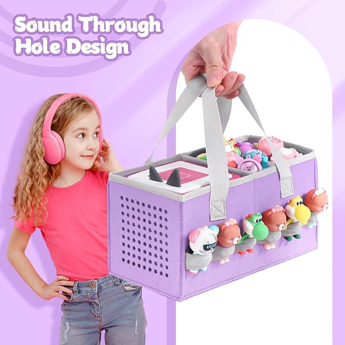 Carrying case for Toniebox Audio Player and Figurines Starter Set,Felt Organizer Bag,Travel for toniebox 2 Earphone and charger accessories portable bag (Purple)