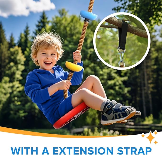 Climbing Rope Tree Swing with Platforms and Swing Seat Outdoor Playground Accessories for Kids Including Hanging Strap & Carabiner