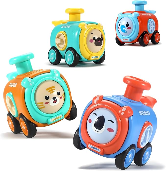 Animal Toy Cars for Toddlers 1-3, Press and Go Racing Cars Set, Baby Toys 18 Months, Whistle Vehicles for 1 Year Old Boys Girls, Baby Christmas Birthday Gifts