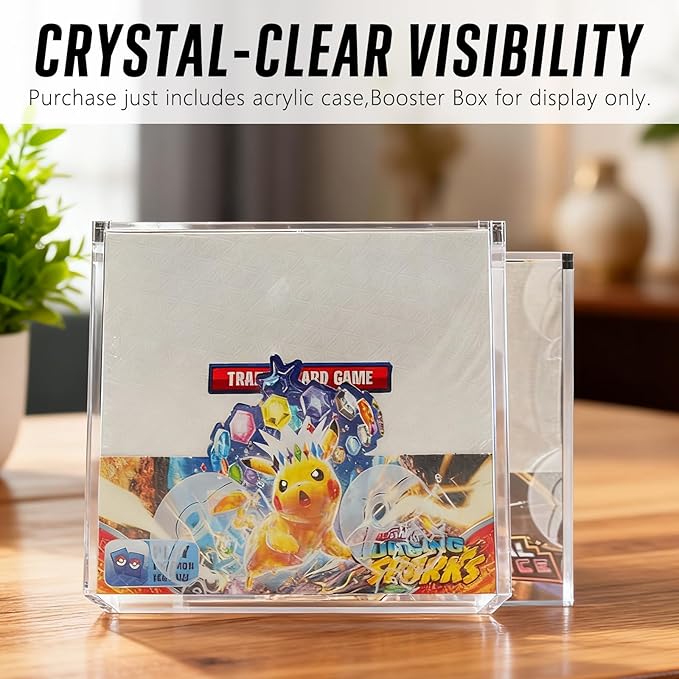 PKMN Booster Box Acrylic Case Magnetic - Ultra Thick 8mm + 5mm Acrylic Booster Box Protector Case Clear Display Stackable Hard Compatible with PKMN Booster Boxes with Strong Magnets Easy Top Loading