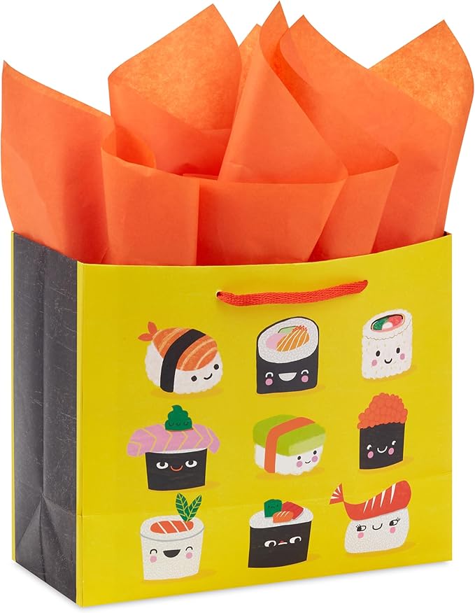 Hallmark 7" Medium Horizontal Gift Bag with Tissue Paper and Gift Tag (Sushi, You're Soy Great!) for Birthdays, Graduations, Congrats, Thank You