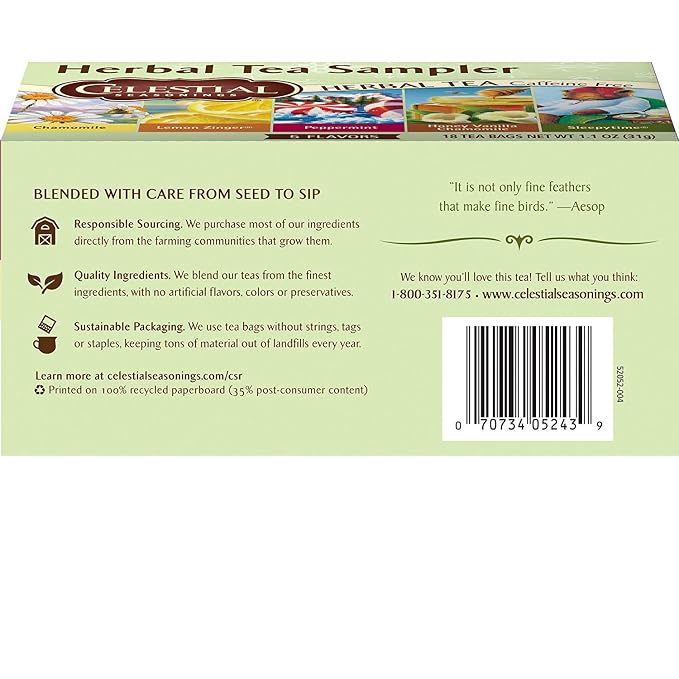 Celestial Seasonings Herbal Tea, Tea Sampler, 18 Count (Pack of 6)