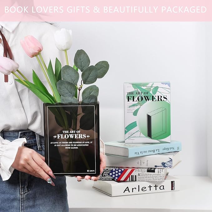 Book-Shaped Flower Vase, Cute Unique Black Vase for Home Bookshelf Decor | Acrylic Flowers Vases,Must-Have for Home, Bookshelf, Bedroom, Office Decor for Women, Teacher Gift - Like Mothers Day